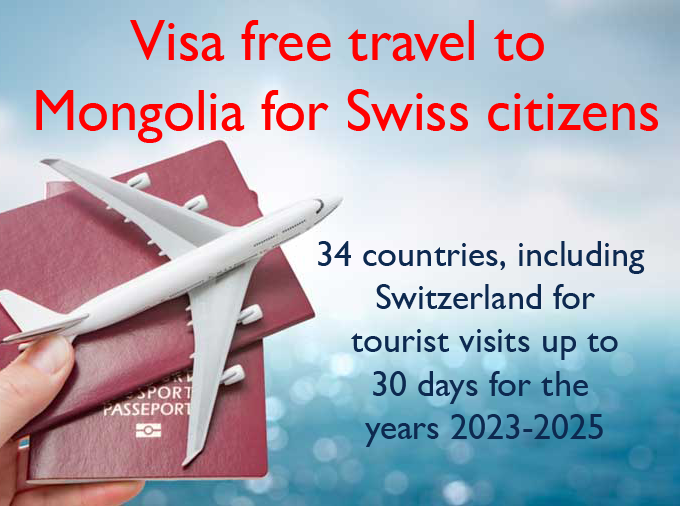 Visa free travel to Mongolia for Swiss citizens