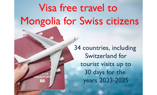 Visa free travel to Mongolia for Swiss citizens