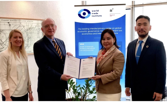 A Memorandum of Understanding was signed between the School of Law of the National University of Mongolia and the World Trade Institute (WTI) at the University of Bern